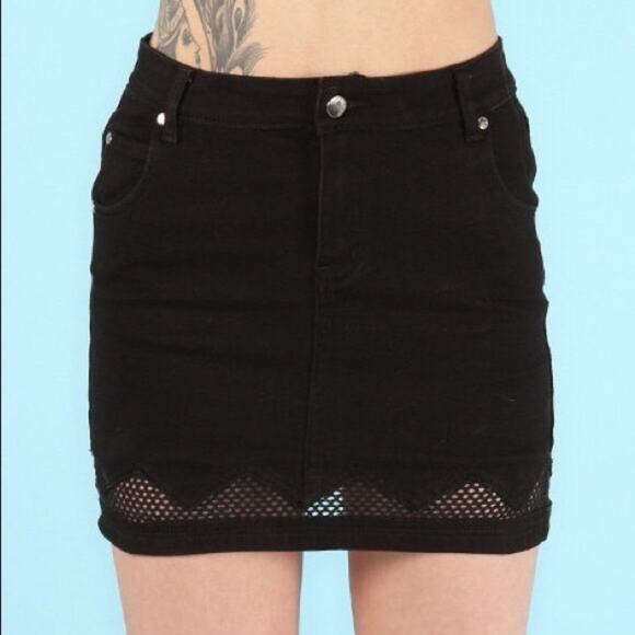 MINKPINK - Denim and Mesh Mini Skirt - Picture 1 of 8